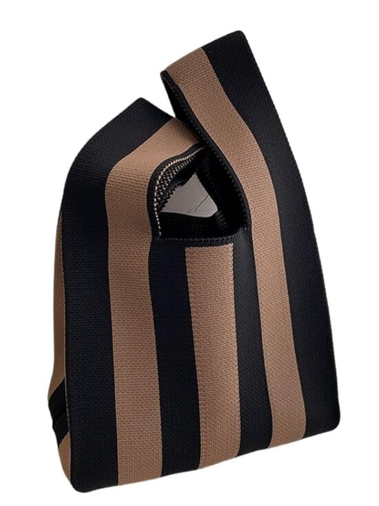 Handbags - Reusable Vertical Stripes Tote - Black Khaki